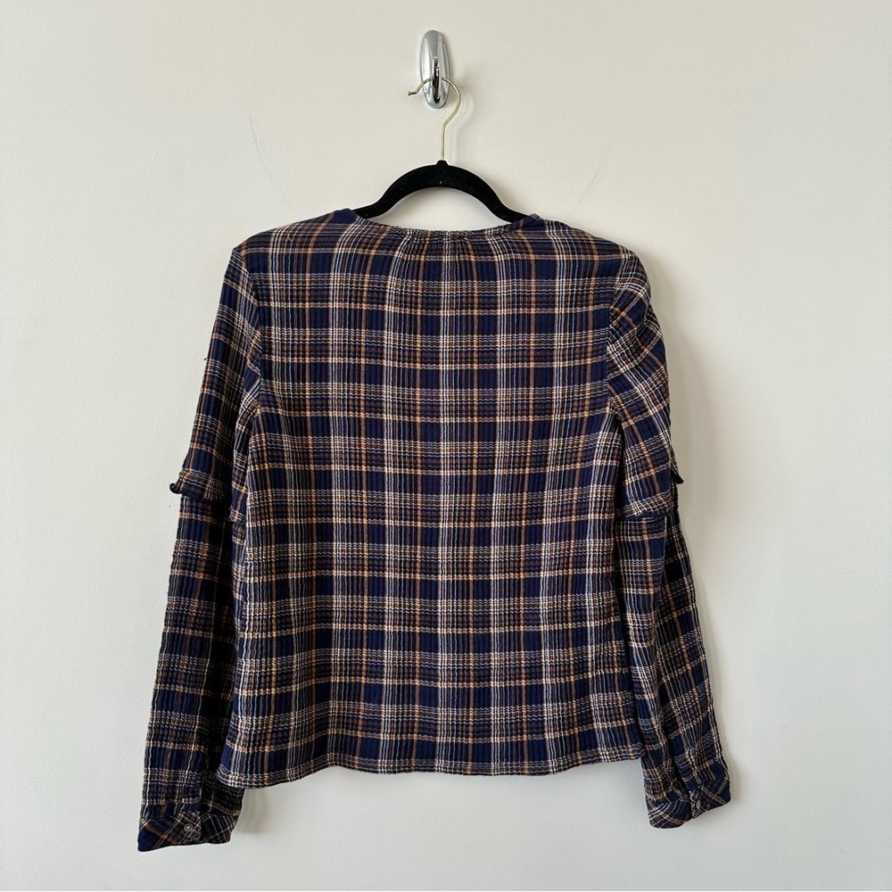 Madewell-Plaid V-Neck Ruffle Top - Picture 3 of 10
